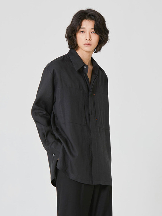 ORGANIC Double Pocket Linen Shirt_Black