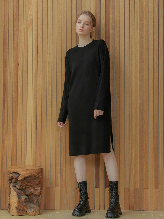 Slit Knit Dress_Black