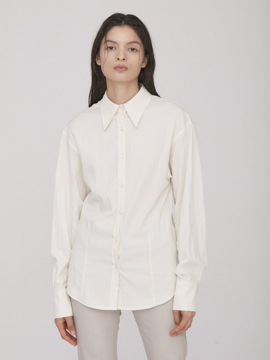 Wide Collar Slim-fit Shirt_White(Solid)
