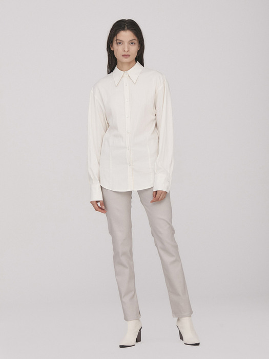 Wide Collar Slim-fit Shirt_White(Solid)