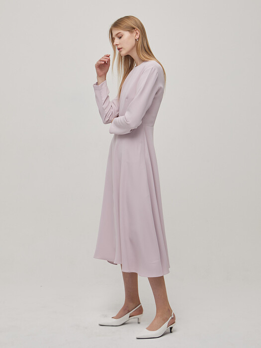 Long Sleeve Flare Dress - Pink