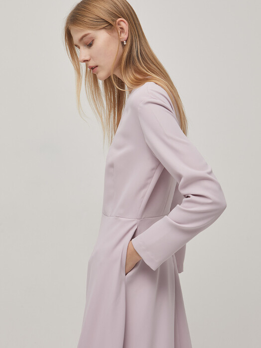 Long Sleeve Flare Dress - Pink