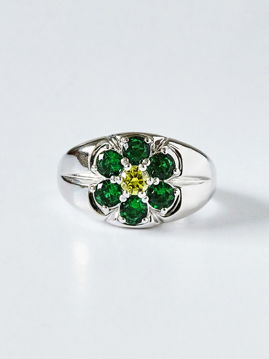 L Flower Ring Silver (Green)
