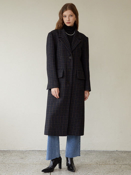 classic w check long wool coat NA