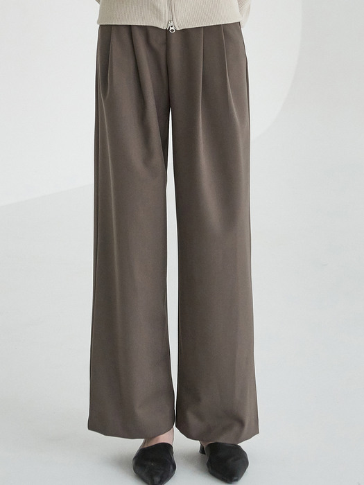 amr1208 Basic pintuck slacks (brown)