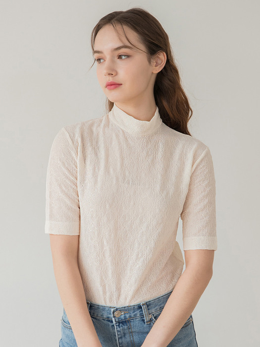 Lace Half Sleeve T Cream