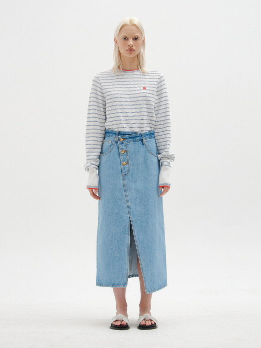 SICOR Asymmetric Front Denim Skirt with Slit - Denim Blue