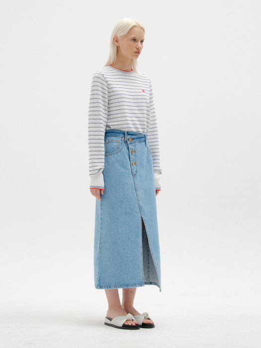 SICOR Asymmetric Front Denim Skirt with Slit - Denim Blue