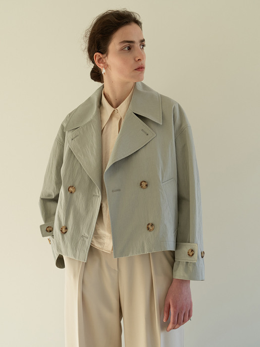 TOS DOUBLE HALF TRENCH COAT MINT GREY