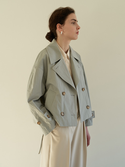 TOS DOUBLE HALF TRENCH COAT MINT GREY