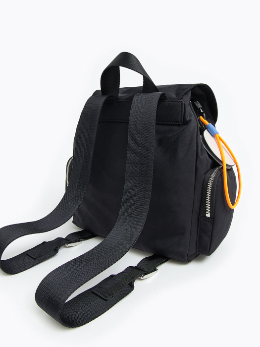 Black nylon flap backpack_B215AIB018BK