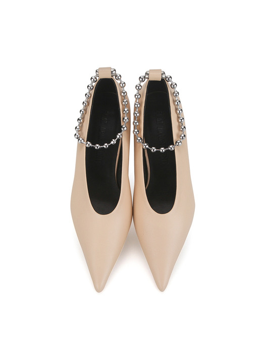Extreme sharp toe shoes (+ball chain anklets) | Beige