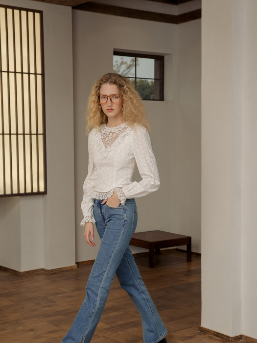 white crochet v-neck blouse