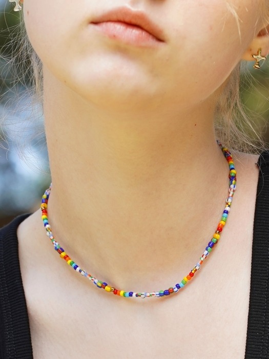 Unique multi color mix beads Necklace 유니크 멀티컬러 포인트 비즈 초커 목걸이