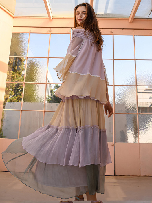 Triple Color Tiered Silk Maxi Skirt