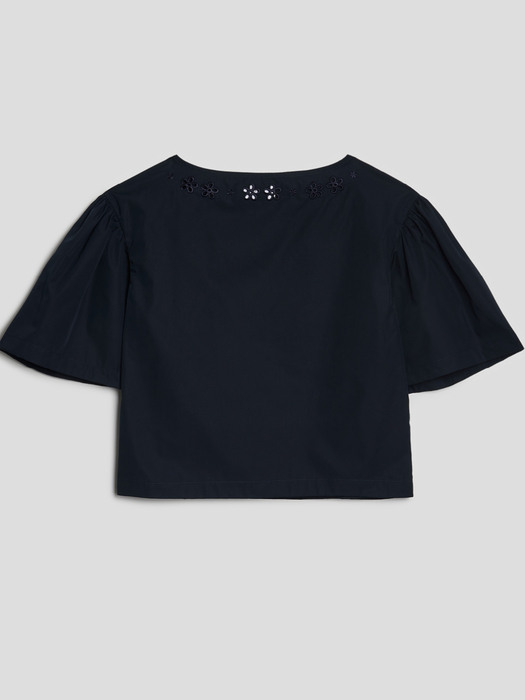 PUFF SLEEVE CROPPED BLOUSE(NAVY)