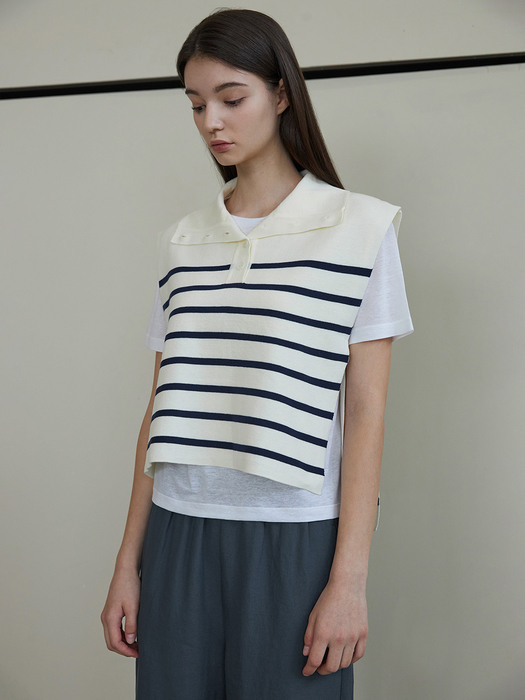 Stripe sleeveless vest (ivory)