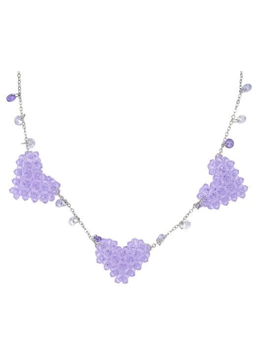 Triple Heart Beads Necklace (Lavender)