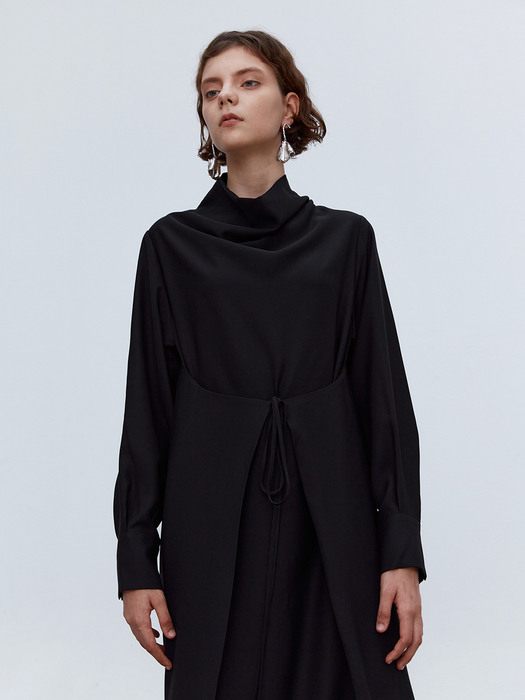 TOF DRAPED NECK DRESS BLACK