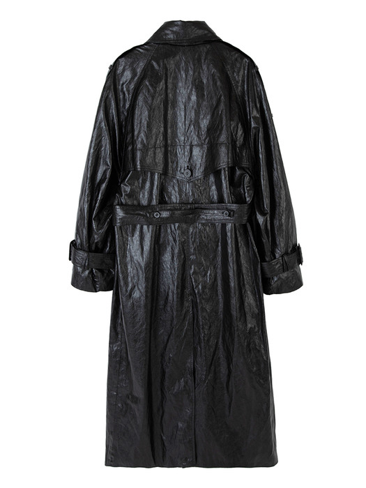 UP-CYCLING PROJECT] OVER FIT VEGAN LEATHER TRENCH COAT_BLACK