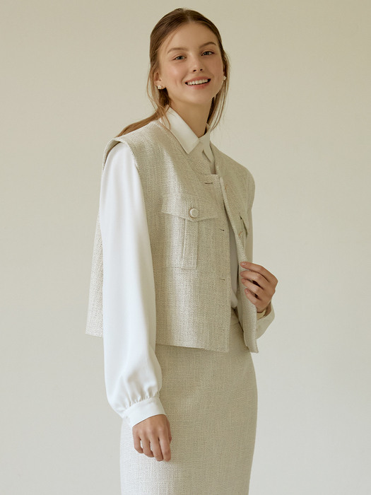 Two pocket Tweed Vest (ivory)