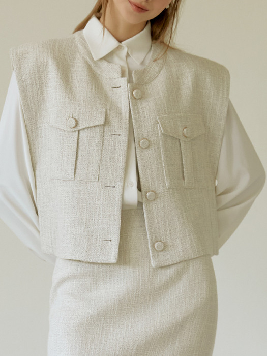 Two pocket Tweed Vest (ivory)