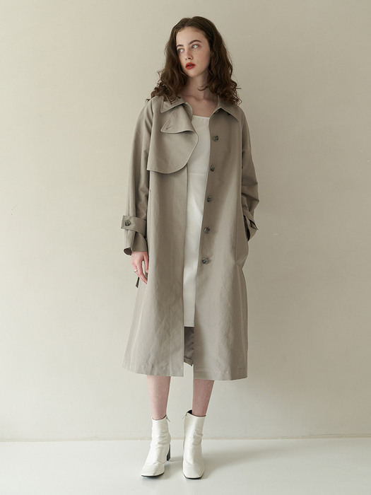 Curved unbalance trench coat (gray)