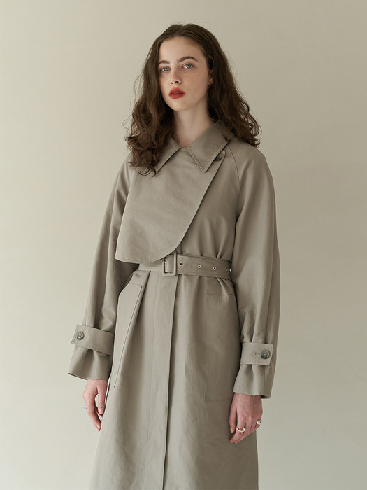 Curved unbalance trench coat (gray)