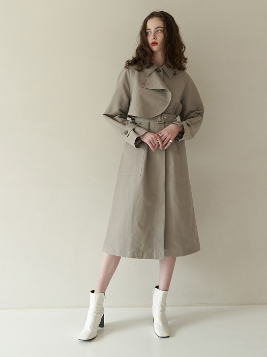 Curved unbalance trench coat (gray)