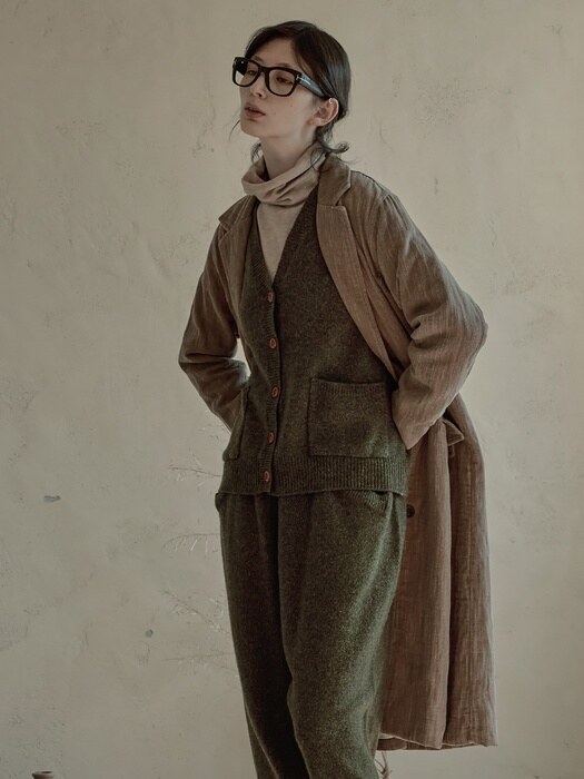 Wool tweed vintage baggy in pocket pants -4color