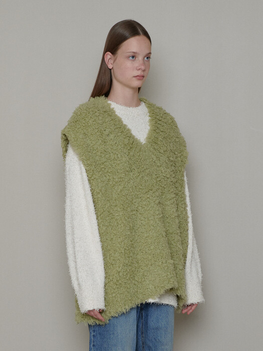 V neck oversize knit vest_ Lily green