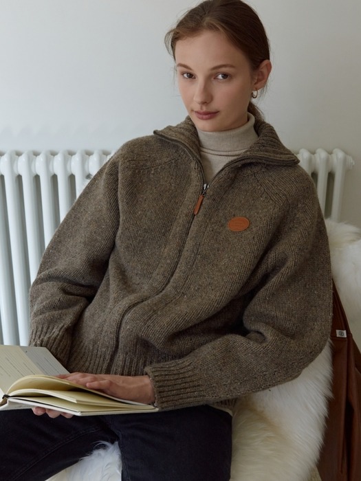 [단독] knit zip-up cardigan (brown)
