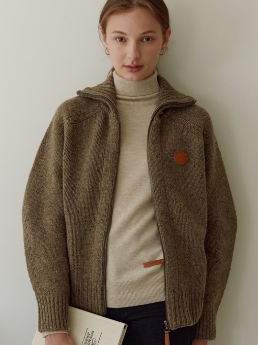 [단독] knit zip-up cardigan (brown)