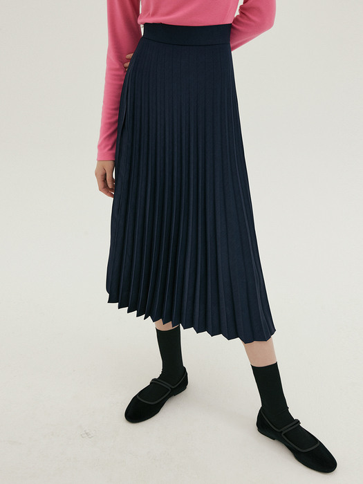 NOI PLEATS LONG SKIRT NAVY