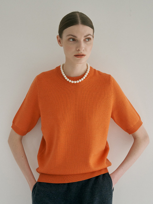 REFINED WOOL HALF SLEEVE TOP - ORANGE