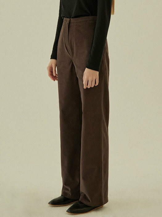 Soft Twill High Waist Loose-fit Pants - Deep Brown