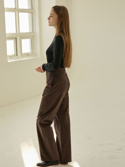 Soft Twill High Waist Loose-fit Pants - Deep Brown