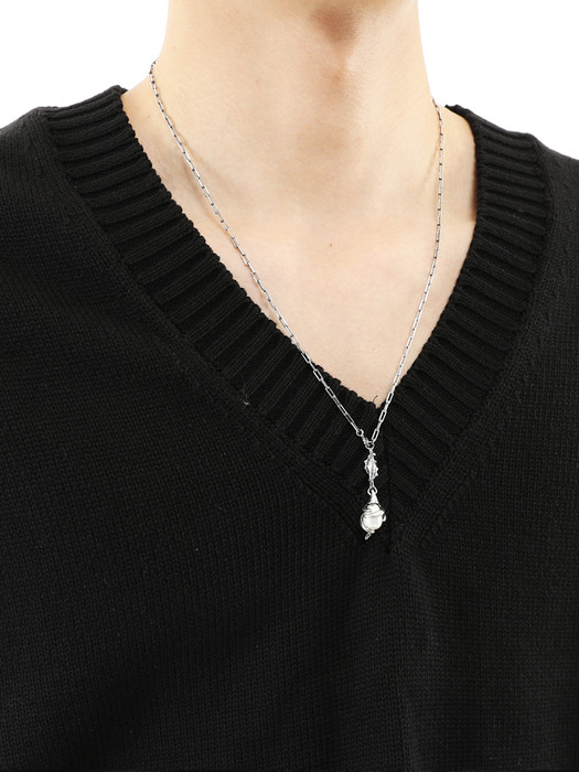 SPIRAL `drop` PEARL NECKLACE ( SILVER 925 )