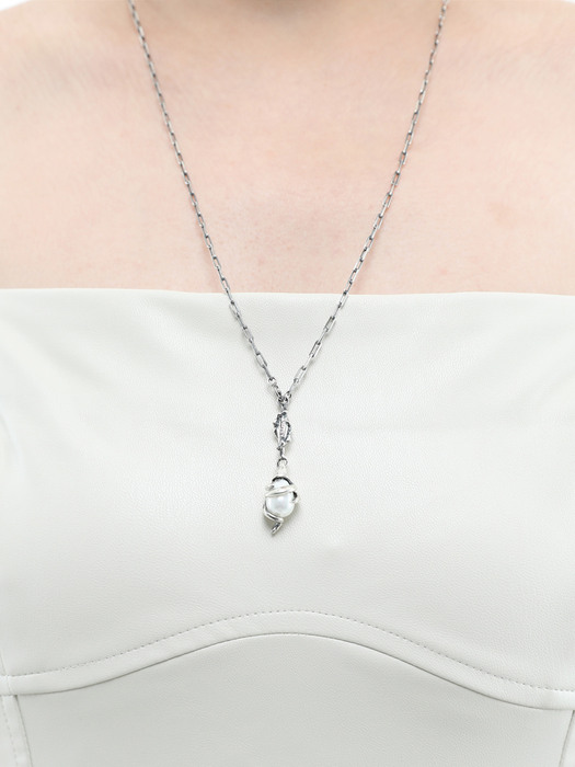 SPIRAL `drop` PEARL NECKLACE ( SILVER 925 )