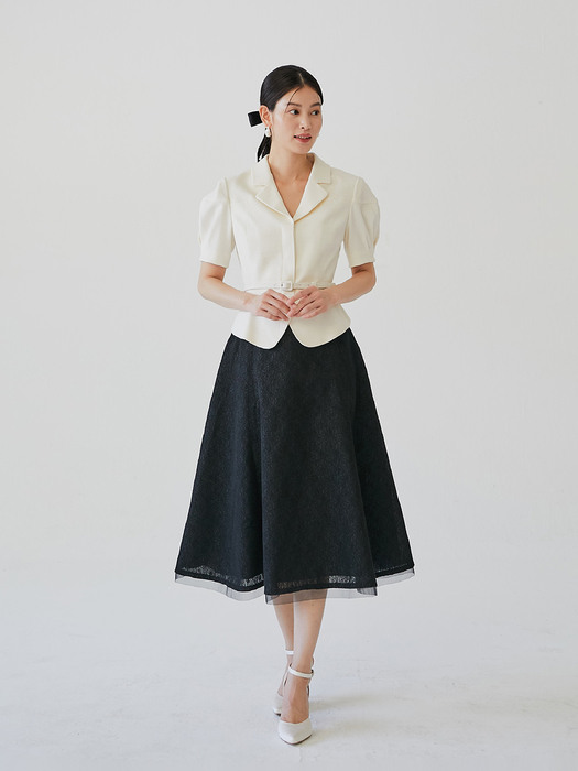 [미전시]ZELDA Bonded lace voluminous skirt (Black)