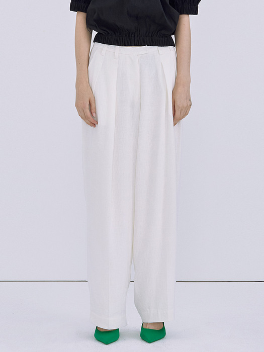 Linen Tuck Trousers_Ivory