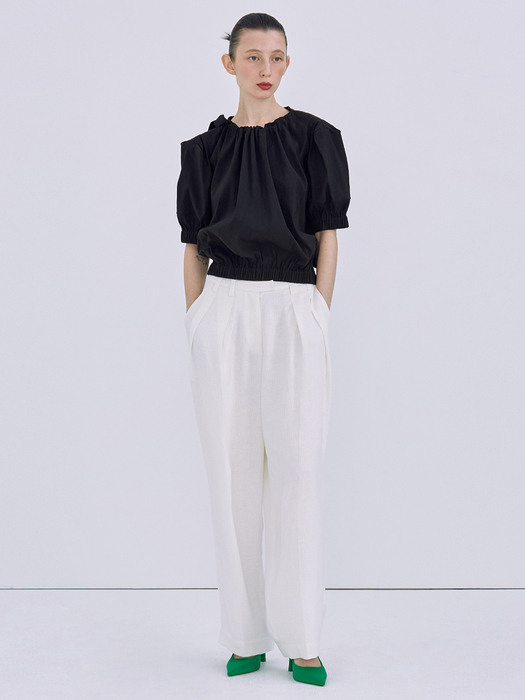 Linen Tuck Trousers_Ivory