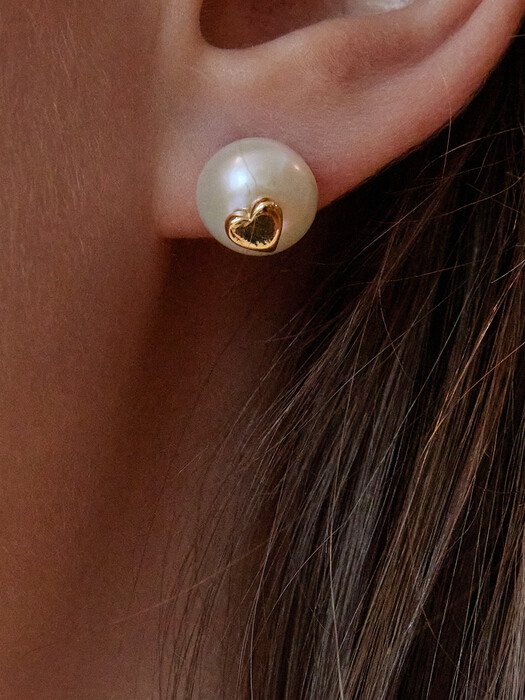 Heart Pin Pearl Earrings _ 925silver