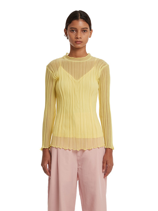 Semi-Sheer Ribbed-Knit Sweater_Yellow