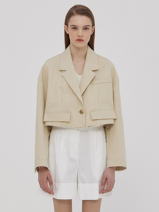 One Button Cotton Cropped Jacket_IVORY