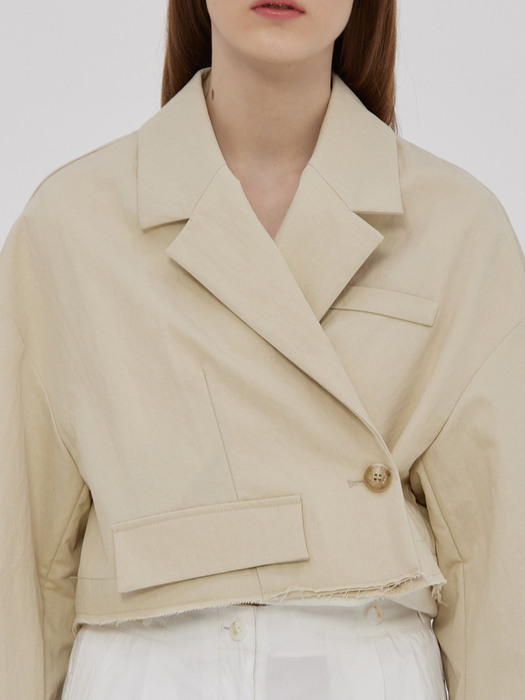 One Button Cotton Cropped Jacket_IVORY