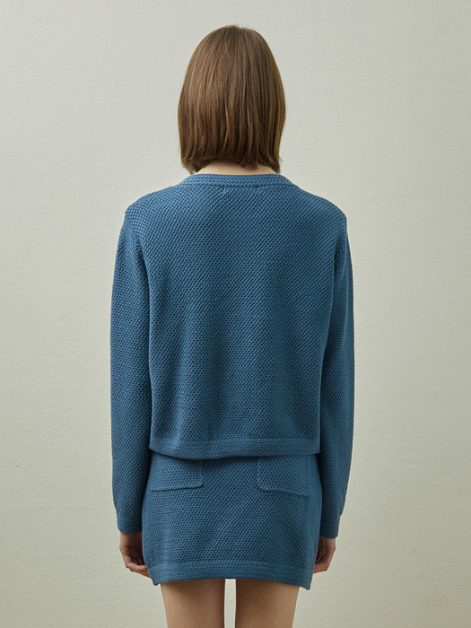 Tweed cotton round cardigan_BLUE