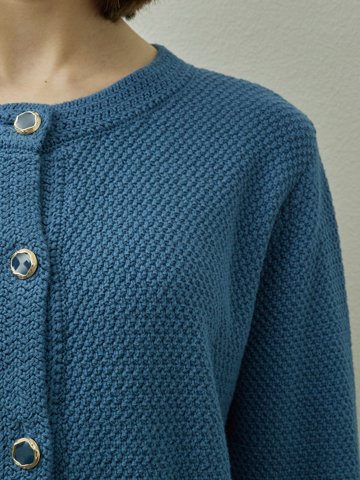 Tweed cotton round cardigan_BLUE