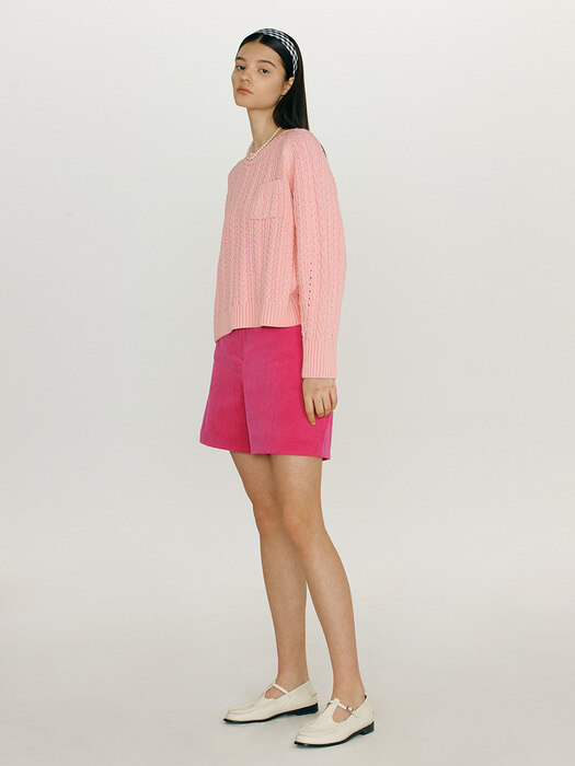 PUPUKEA High-rise shorts (Hot pink corduroy)