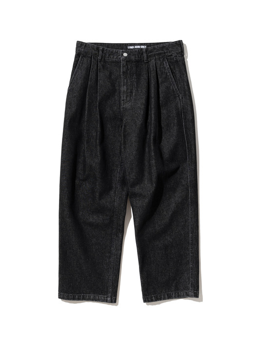 two tuck crop denim pants black washed